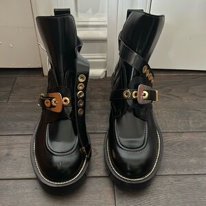 Balenciaga Black Ankle Boots with Gold Accents